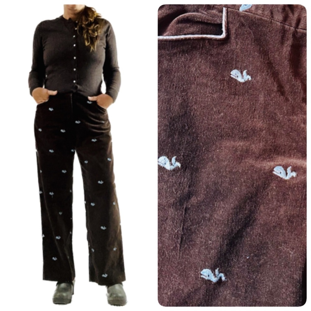 Vintage Brown Corduroys Whale Critter Pants Kate Hill Casual Size L/XL